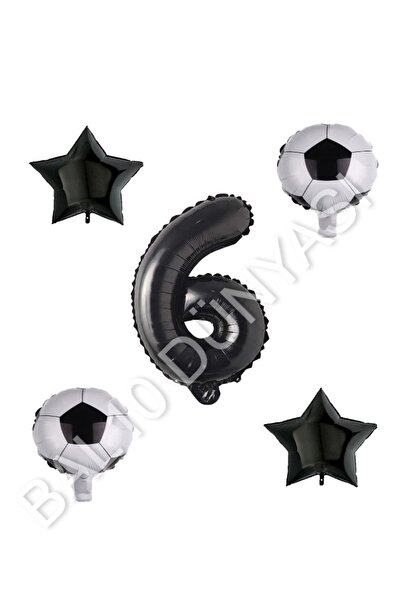 BAL10 DÜNYASI Football Ball Star Number Balloon Set Black Age 6