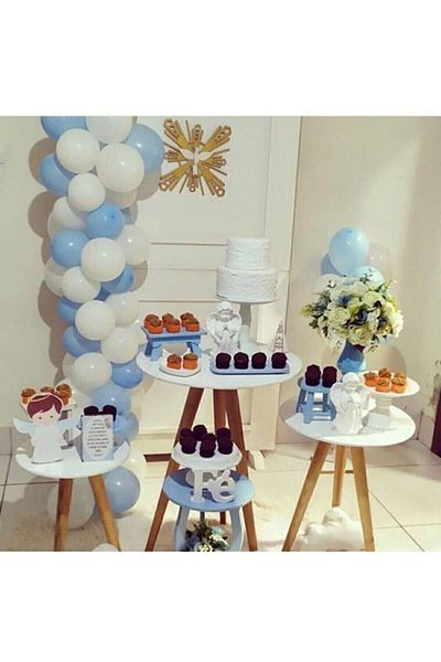 BAL10 DÜNYASI Pastel White And Blue Macaron Balloon Chain 100 Pieces