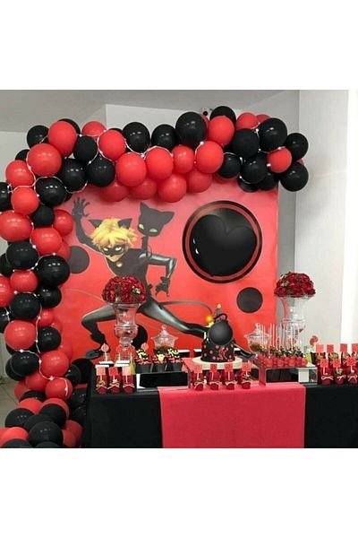 BAL10 DÜNYASI 50 Red Black Black Cat Balloon Concepts and 5m Balloon Chain