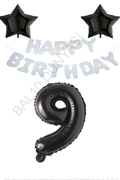 BAL10 DÜNYASI White Happy Birthday Set Black Star and Number Foil Balloon Set...