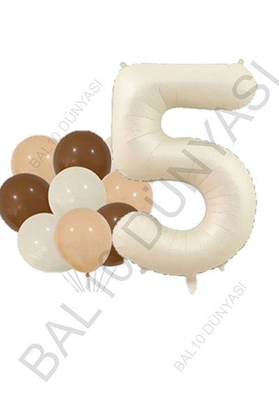 BAL10 DÜNYASI Beige Number and Latex Balloon Set Age 5