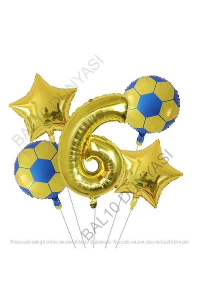 BAL10 DÜNYASI Yellow Navy Blue Football Ball Foil Balloon Set Age 6