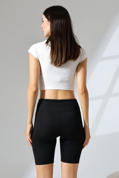 Endies High Waist Gathering Sports Shorts Leggings 21838 Black