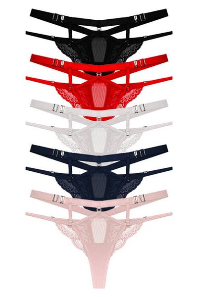 Cottonhill Pack of 5 Women's Thong Panties with Adjustable Elastics and Lace Detail