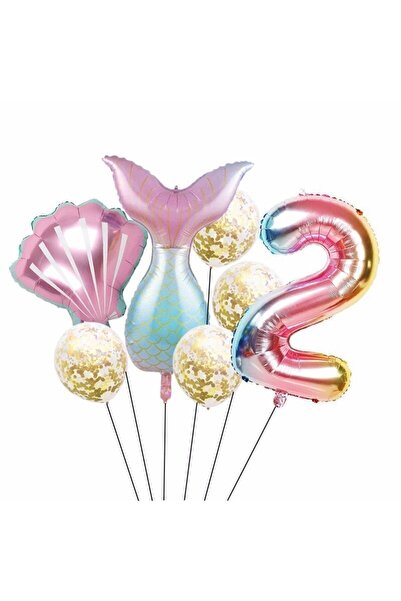BAL10 DÜNYASI Mermaid Tail Foil Set Concept Birthday Set 2 Year Old Balloon