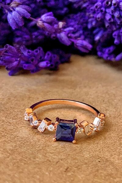 Natural Jewelleryy Kadın 925 Ayar Gümüş Safir Doğaltaş Yüzük