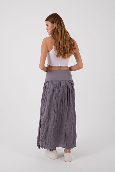 ONE8 Maxi Length Crush Skirt with Ornamental Pocket Detail and Side Zipper