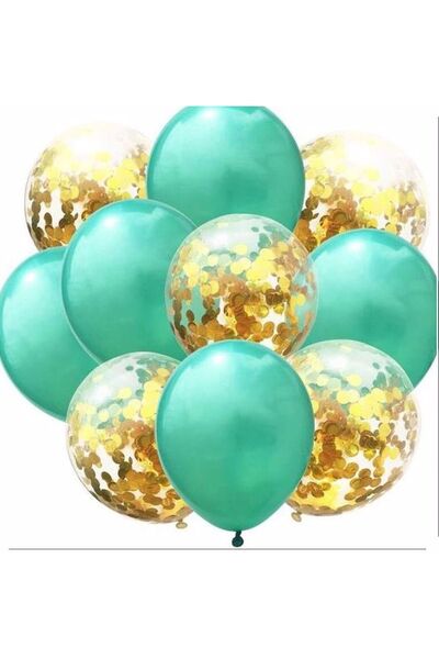 BAL10 DÜNYASI Green Balloon Set with Gold Confetti