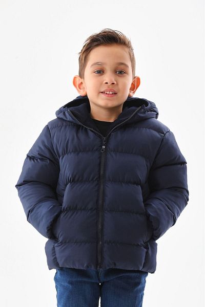 Mina Boy's Winter Puffer Jacket - Navy Blue, Padding, Hooded and Inner Fleece