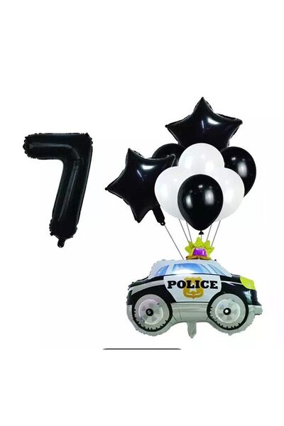 BAL10 DÜNYASI مجموعة بالونات فويل للشرطة (سيارة الشرطة) لعمر 7 سنوات