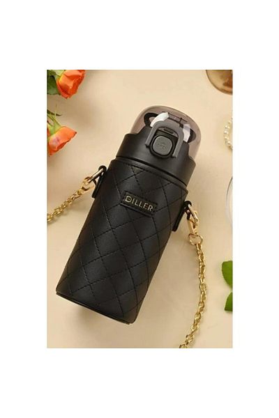 Uzspace Tongues Steel Thermos Flask with Straw 450ML Black