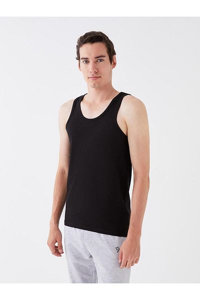 LC Waikiki Men's Black U-neck Combed Cotton Tank - Pack of 2
