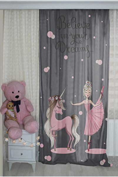 Bebişim Halı Girl's Room - Ballerina Background Curtain, Double Wings