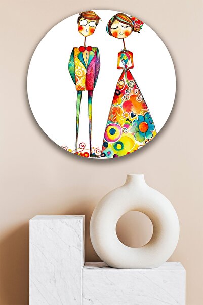 Nod Ilustrație romantică Tablou rotund din lemn de Valentine's, ornament mode...