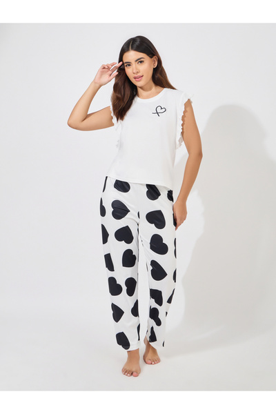 Styli Ruffle Sleeves Heart Print Tank & Pyjama Set