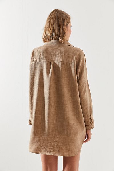 Bianco Lucci Sofia Linen Women's Shirt - Sequin Sequin Embroidery, 60181010