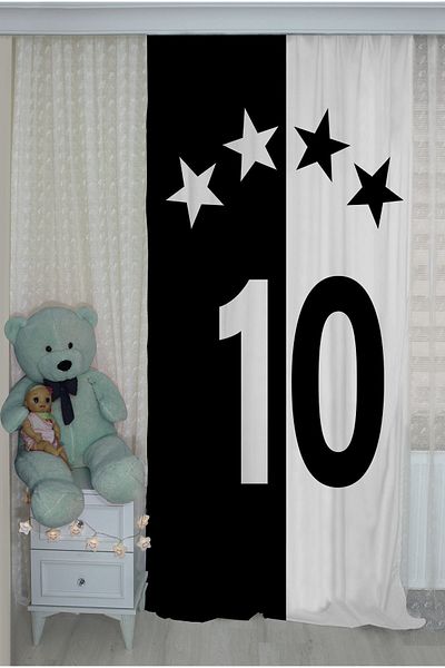Bebişim Halı Black and White Double Winged Background Curtain - Children's Room