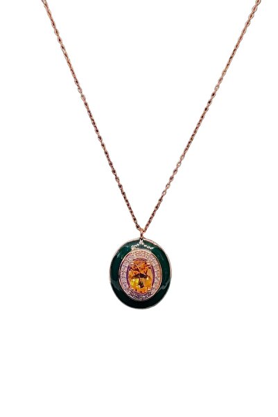 Natural Jewelleryy 925 Ayar Gümüş Doğal Sitrin Taşlı Yeşil Mineli Kolye