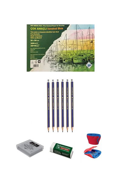 GLANCE Art Liva Painting Book with Background Cardboard 35x50 200 Gr.20+10 Yp-faber Castell Graduated Pencil Set