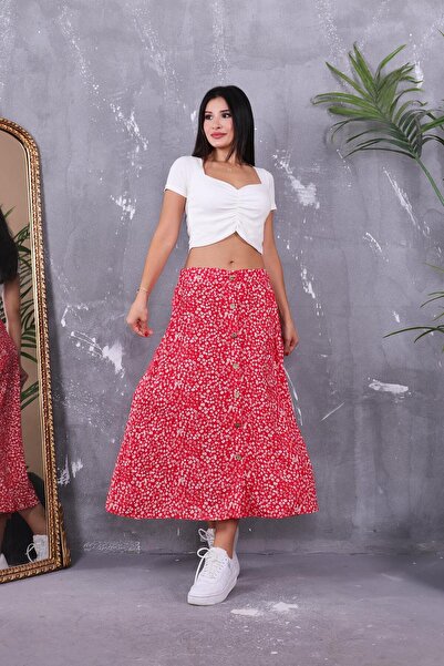 ZEYWEAR Button Detailed Floral Skirt