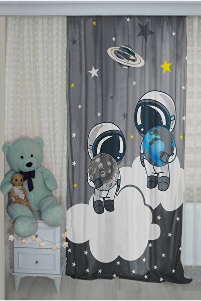 Bebişim Halı Astronot Bip194 Çift Kanatlı Çocuk Odası Fon Perde