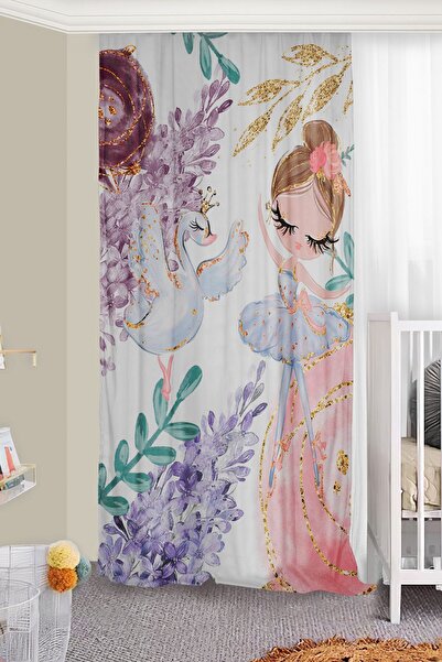 Bebişim Halı Pink Lilac Double Winged Ballerina Swan Children's Room Background Curtain