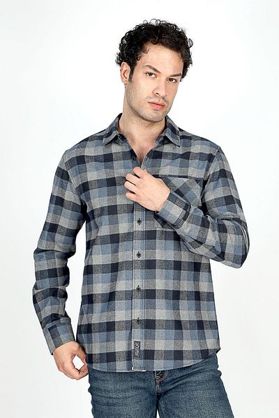 Lee Cooper Мъжка индигово-тъмносиня тъкана риза с дълъг ръкав