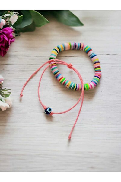 nasclaycollection سوار فيمو وردي للأطفال للمناسبات الخاصة - طقم من قطعتين