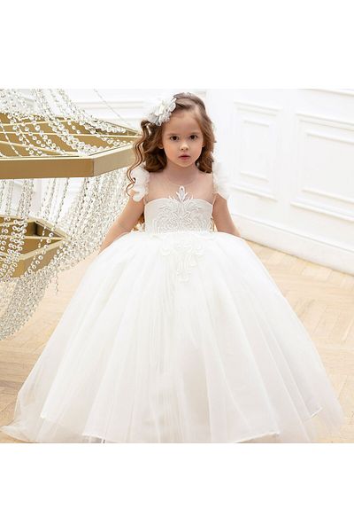 sara tasarım Girl's White Long Fluffy WeDDing Dress - WeDDing Apparel anD Evening Dress