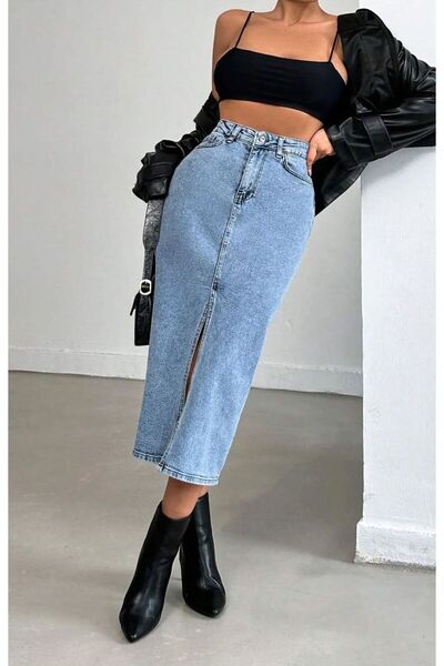 LAMİRAMOOD KARYIKAMA Τζιν Φούστα Γυναικεία Midi Μήκος Κανονική ΦΟΥΣΤΑ