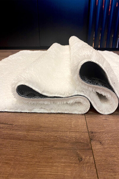 DEKOMOD Peluş Halı Beyaz Tüylü Yumuşak, Yıkanabilir, Kaymaz Taban Dekoratif Halı Yolluk