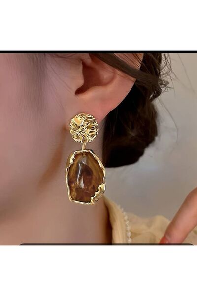 AychaAksesuar أقراط ذات علامة تجارية عتيقة مع قلادة من الفولاذ البني غير قابل...