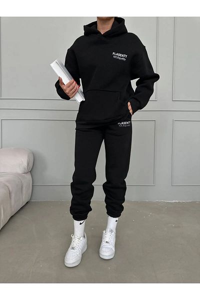 MODARİCH Σετ αθλητικής φόρμας Flasenty Black Jogger - Hoodie, εμπριμέ κάτω και επάνω σετ