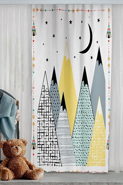 Bebişim Halı Scandinavian Mountain Double Winged Children's Room Background Curtain