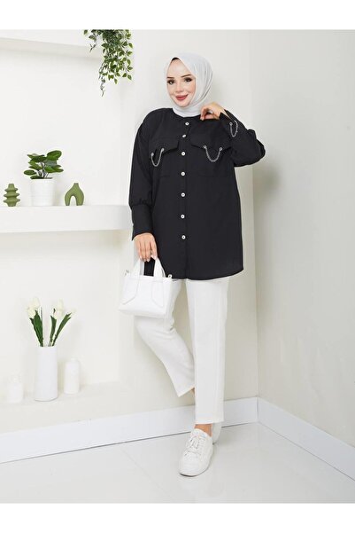 moda periy kadın yazlık mevsimlik Zincir Detaylı rahat Tesettür Tunik