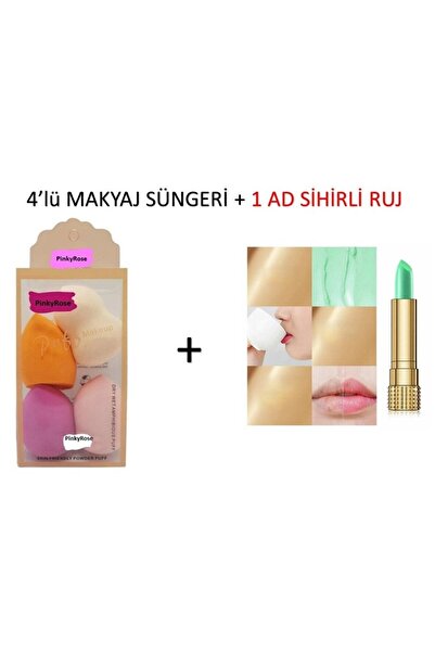 PinkyRose 4'lü Makyaj süngeri 1 Adet 24 Saat Kalıcı Sihirli Ruj