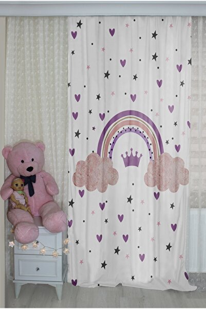 Bebişim Halı قوس قزح لغرفة الأطفال - ستارة خلفية بقلوب وأجنحة مزدوجة