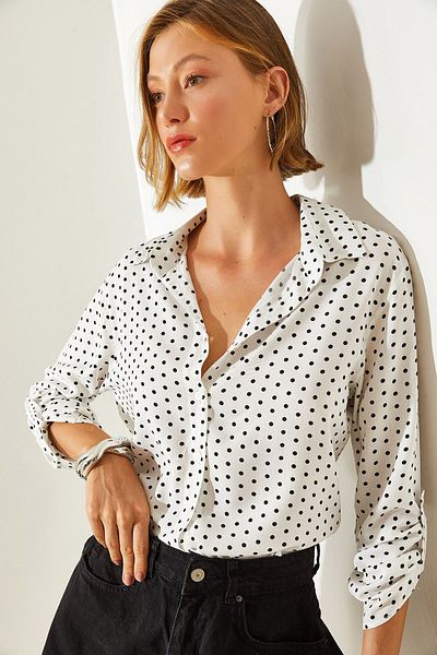 Bianco Lucci Patterned Viscose Women's Shirt - Sleeve Folded, Model 30501018