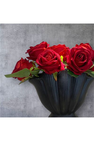 BASSDEKOR Beton - Istiridye Vazo - Siyah - 19,5 Cm