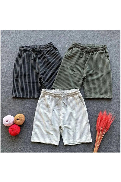 Karatopak Ανδρικό ριγέ μαύρο χακί γκρι 3 τεμαχίων σορτς και βερμούδα με κανον...