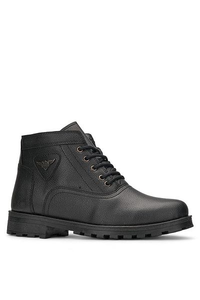 Nstil Men's Black BooTs 504 - Casual, Lace-up, PaTTerned, SerraTed Sole and Buckle DeTailed Outdoor Shoes
