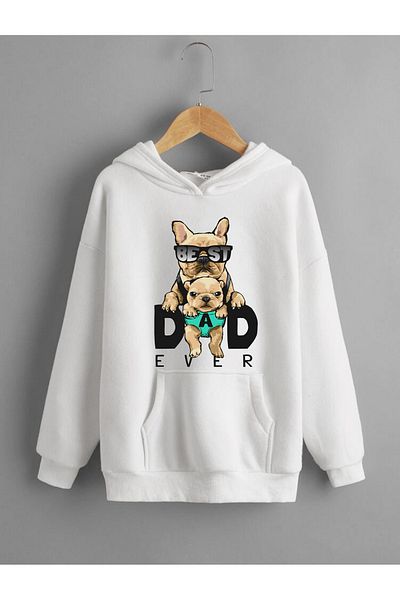 DEEPSENCE White Men's Sweatshirt - Hooded, Front Best Dad Print
