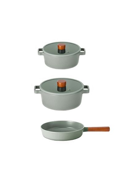 NEOFLAM Fika Gray 5 Piece Ceramic Coated Cast Iron Cookware Set with Glass Lid