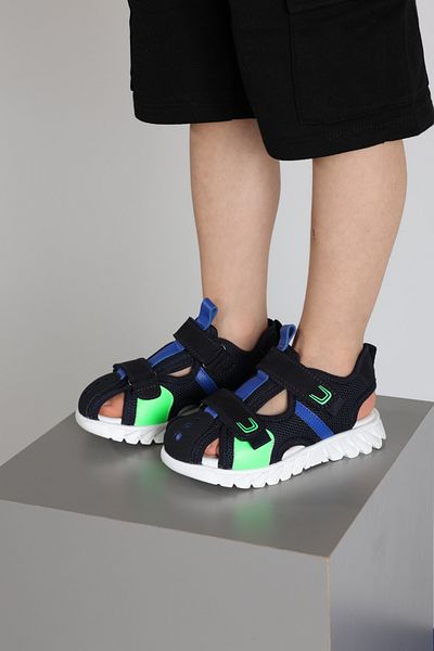 kids A more Jake Double Velcro Genuine Leather Detailed Men's Sports Sandals Navy Blue