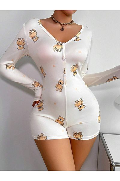 the DIFFerent Salopetă de pijama cu ursuleț cu imprimeu inimă