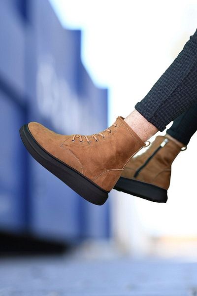 Riccon Hellbraune Sneaker-Stiefel aus schwarzem Wildleder für Herren0012373