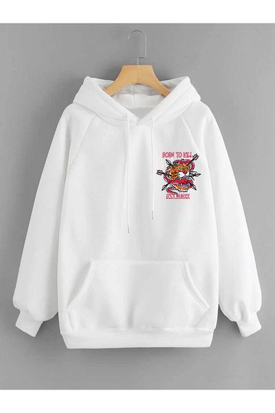 DEEPSENCE White Men'S SweatShirt - Hooded, BacK Born Clay Print