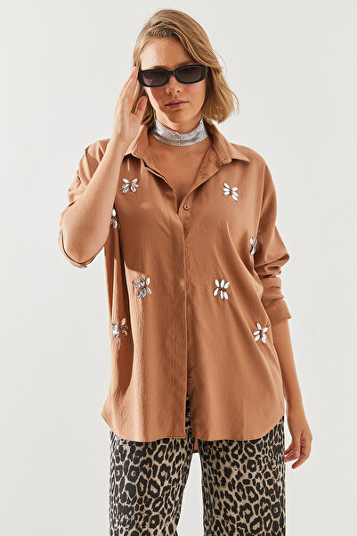 Bianco Lucci Women's Shirt with Stone Embroidery DeTail - 60251755