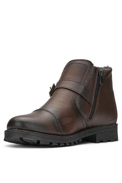 Nstil Ανδρικές μπότες casual καφέ - Παπούτσια εξωτερικού χώρου με οδοντωτή σόλα με φερμουάρ και λεπτομέρεια αγκράφα 01
