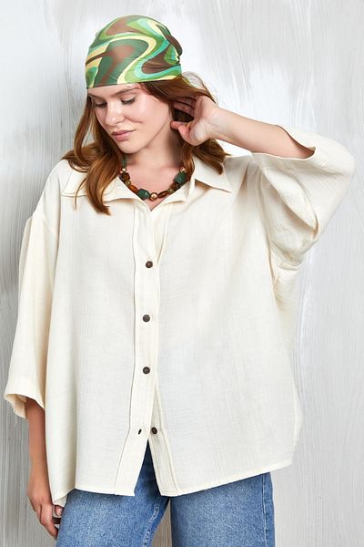 minaaise Πουκάμισο Oversize Natur Muslin Fakir Sleeve - 27349